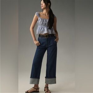 Pilcro 30P Maisy Cuffed Jean wide leg 0858 cropped blue Anthropologie petite